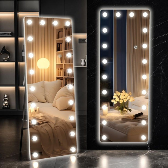 Hollywood Mirror With Triple Light Color Bulb / Aluminum Stand / Makeup Mirror / Room Mirror