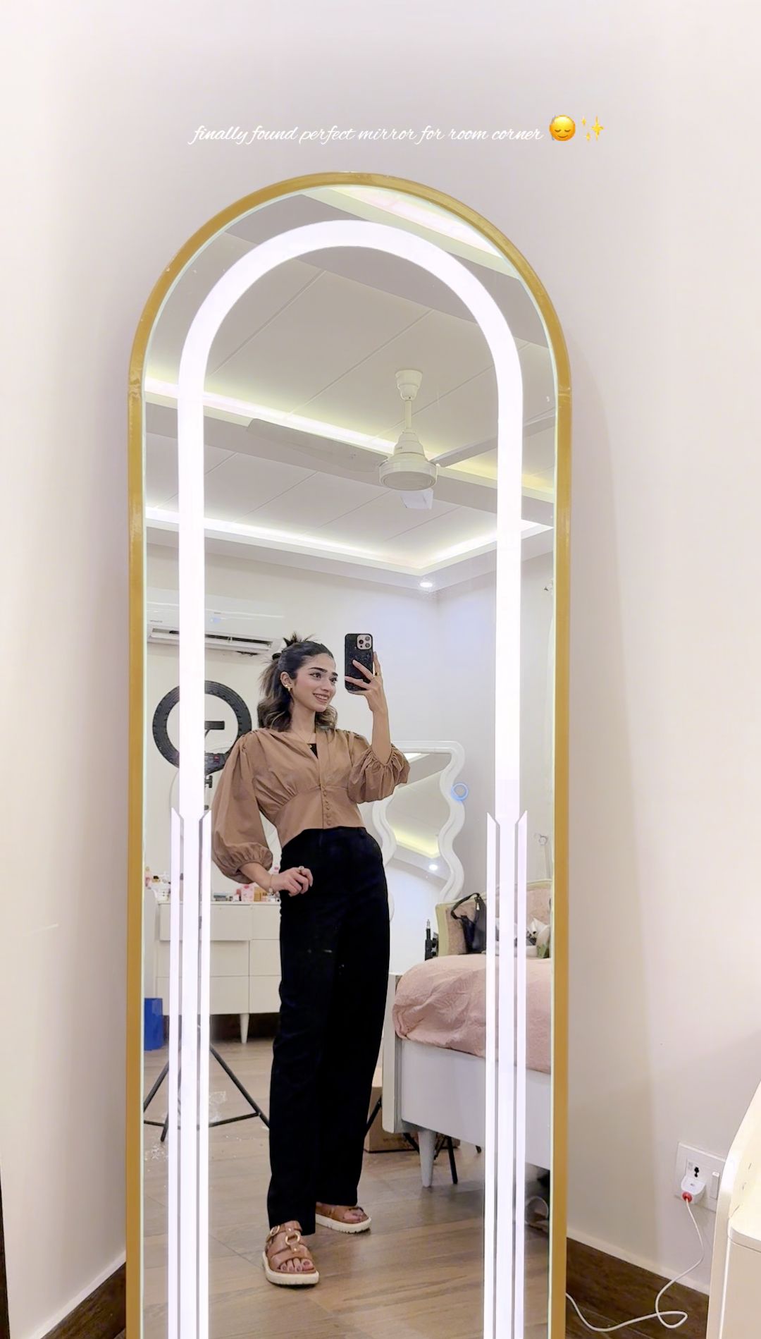 Stand Touch LED Mirror S-786| Full Length Mirror With Iron Frame | Standing Mirror For Living Room