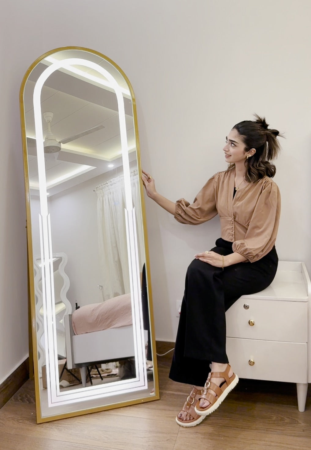 Stand Touch LED Mirror | Full Length Mirror With Iron Frame | Standing Mirror For Living Room SML-01