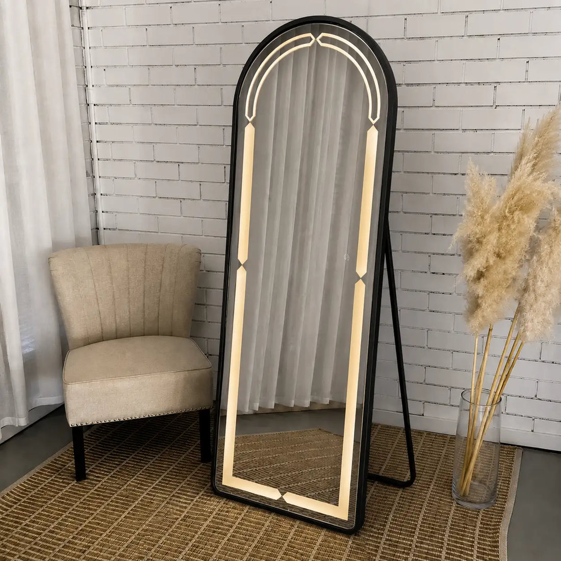 Stand Touch LED Mirror | Full Length Mirror With Iron Frame | Standing Mirror For Living Room SML-07