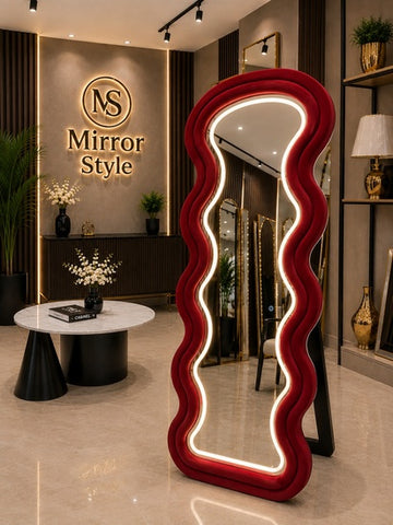 Wavy Velvet Tufted Touch System On/off.. Hanging & Standing Mirror 03