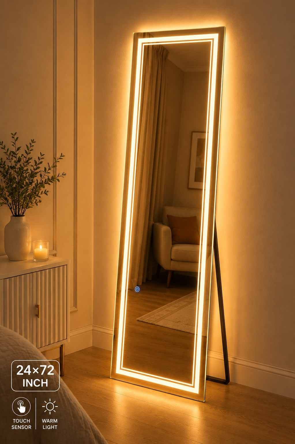 Touch Led Mirror  Full Length Mirror With (Back Stand.) | Standing Mirror For Living Room BSM-0423