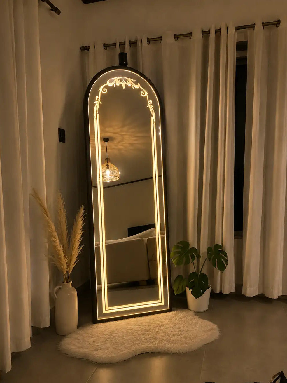 Stand Touch LED Mirror | Full Length Mirror With Iron Frame | Standing Mirror For Living Room SML-08