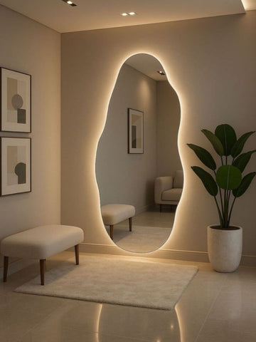 Irregular Full Length Pond Mirror,Bedroom Mirror With LED Lights FL-17