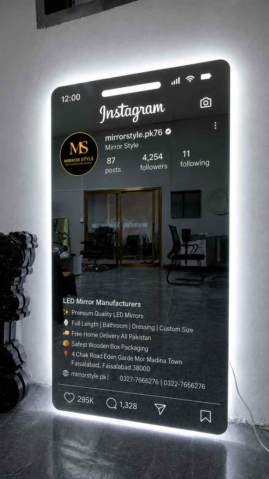 Instagram LED Mirror "Your Profile, Your Brand, Your Mirror."